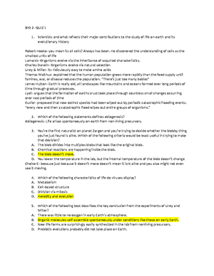 Quiz 1 Blanar - Lecture notes - BIO 2- QUIZ 1 Scientists and what reflects  their major contributions - Studocu