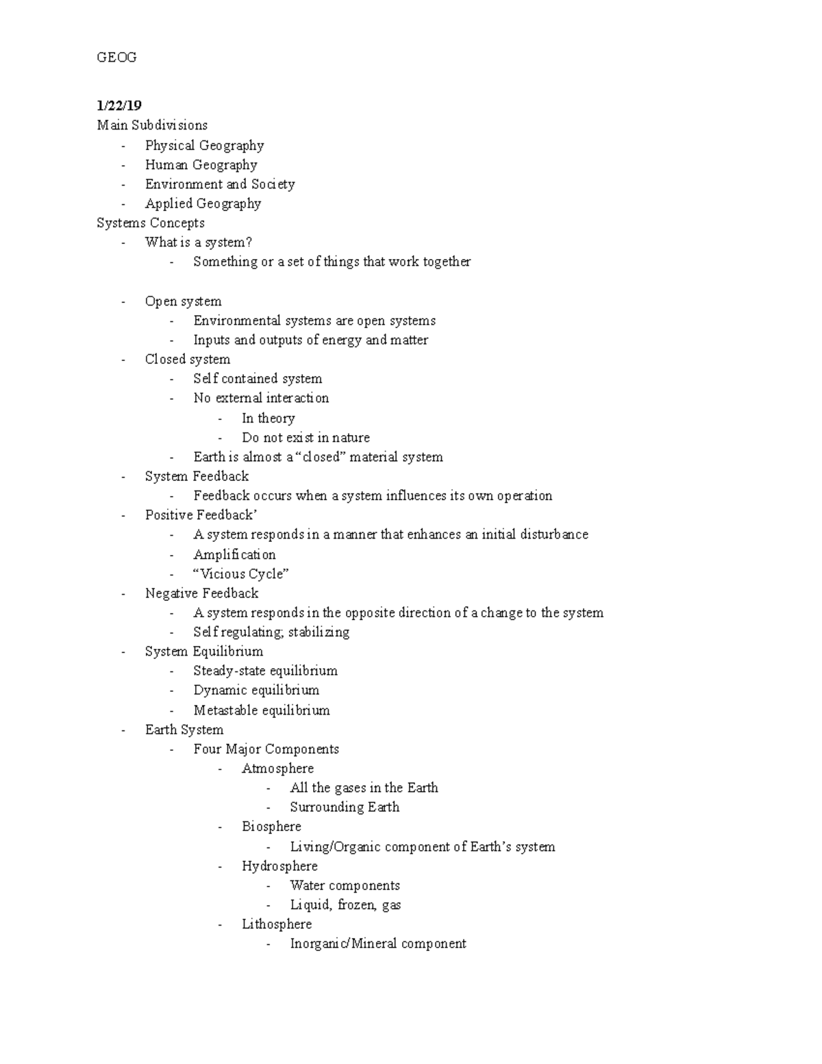 Geography Notes For the Hybrid Course GEOG 1/22/19 Main