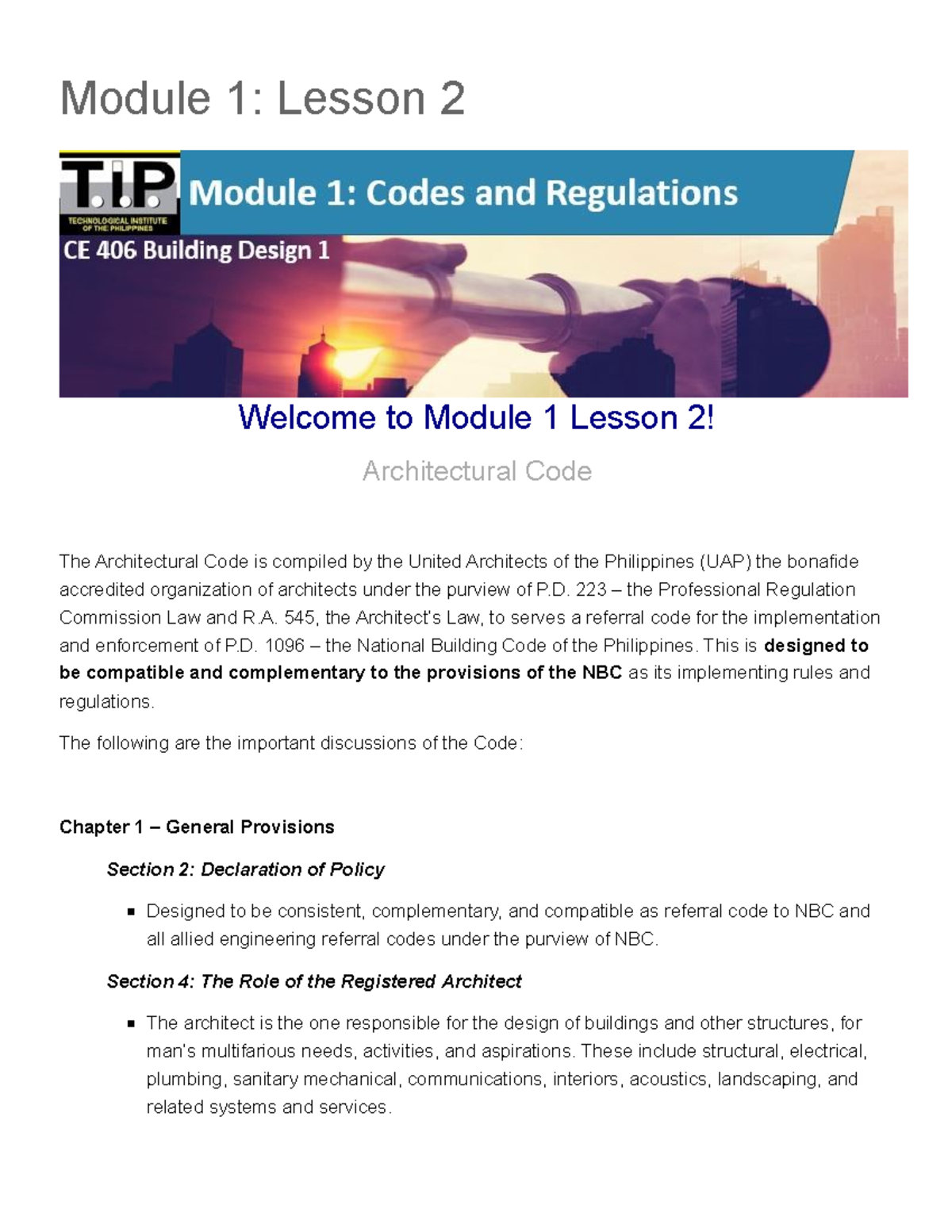 Module 1 Lesson 2 CE 104 - Building Systems Design - Module 1: Lesson 2 ...