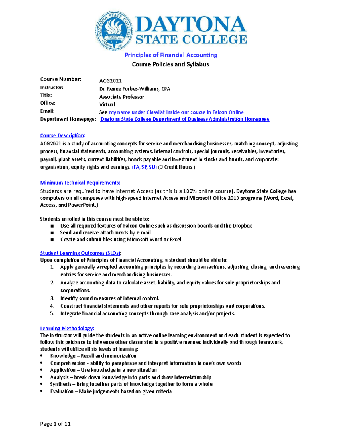 Forbes Syllabus ACG2021 FA 2020 - Principles of Financial Accounting Course  Policies and Syllabus - Studocu