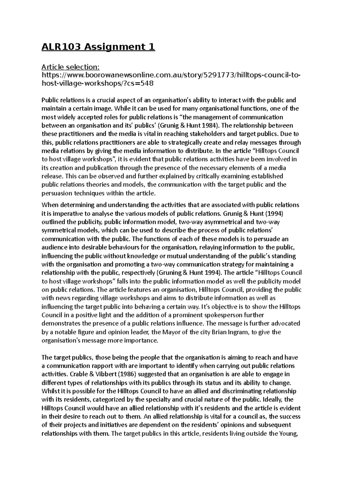 ALR103 Assignment 1 - Grade: 65 - ALR103 Assignment 1 Article selection ...