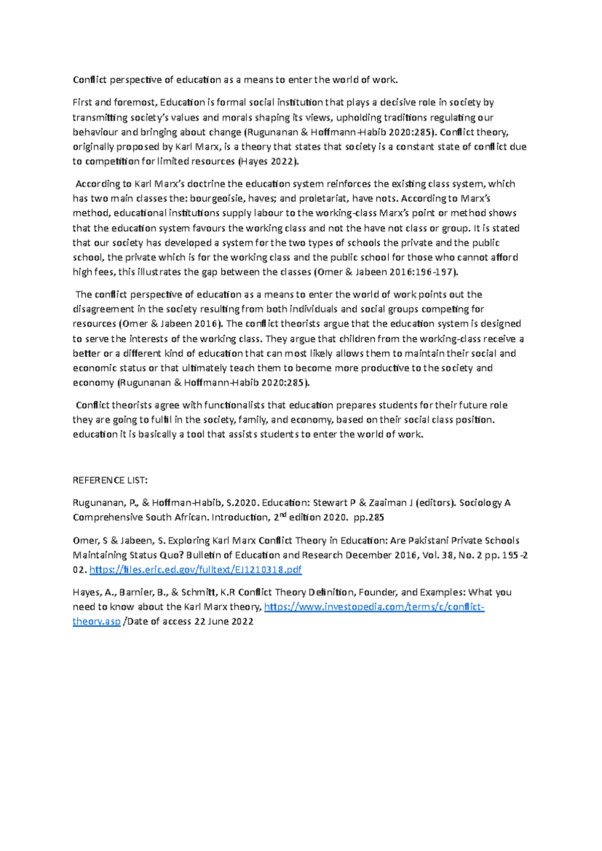 Document 1 4 075123 - WORK ESSAY - Conflict perspective of education as ...
