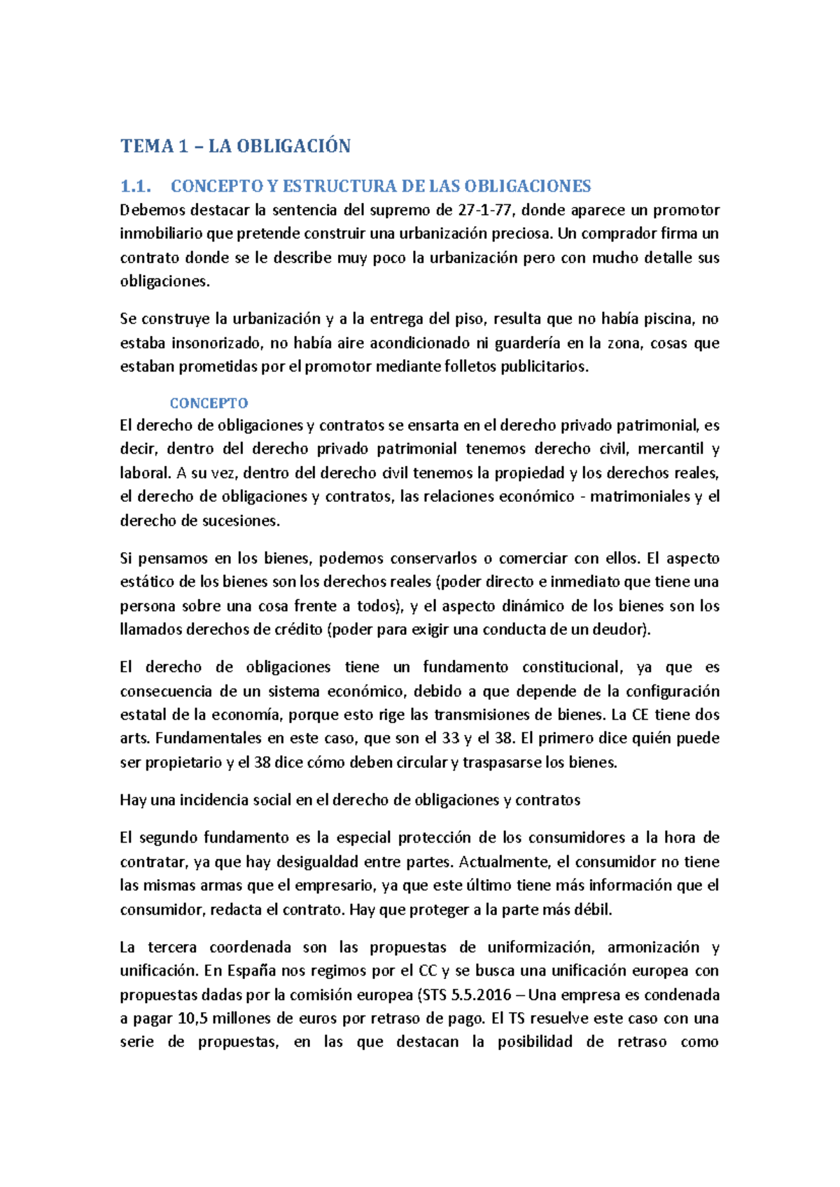 TEMA 1 Contratos - TEMA 1 – LA OBLIGACIÓN 1. CONCEPTO Y ESTRUCTURA DE ...