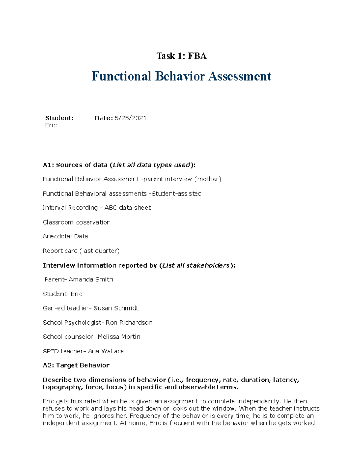 Task 1 - this was passed fully - Task 1: FBA Functional Behavior ...