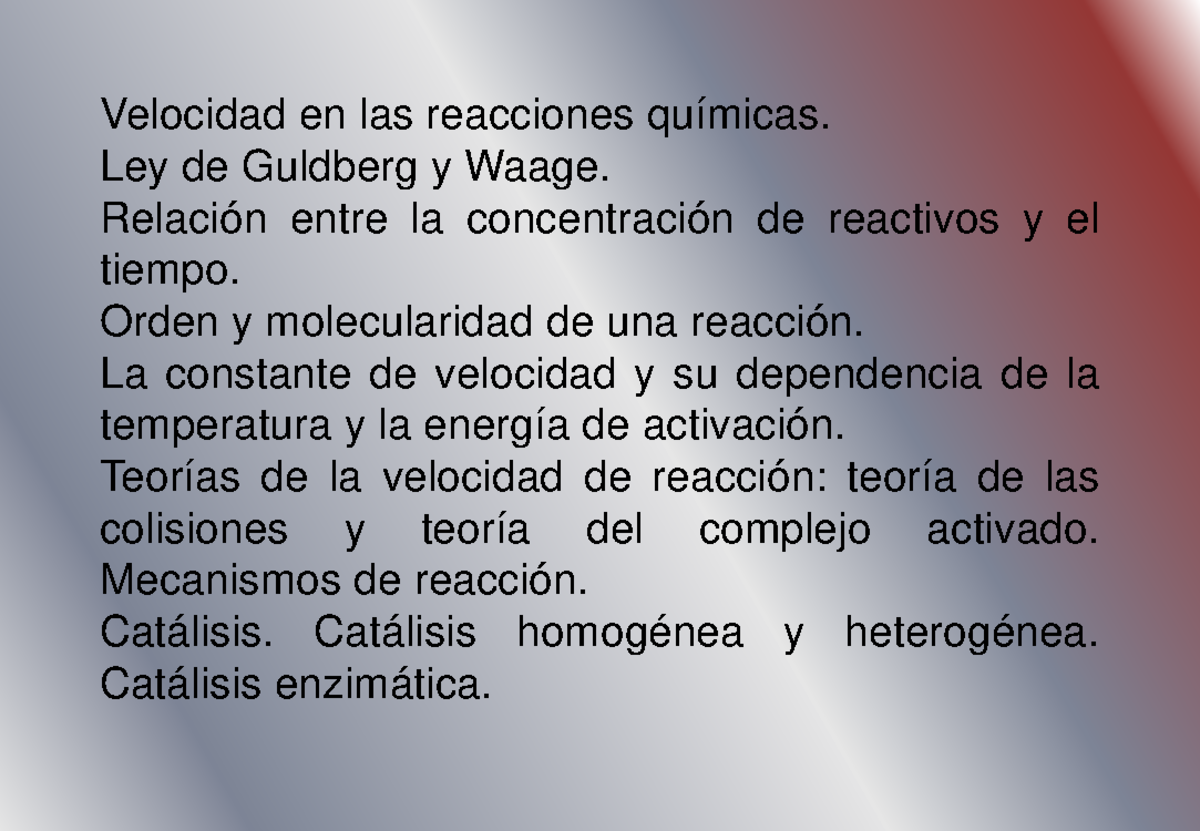 Unidad 5 Cinética química Velocidad en