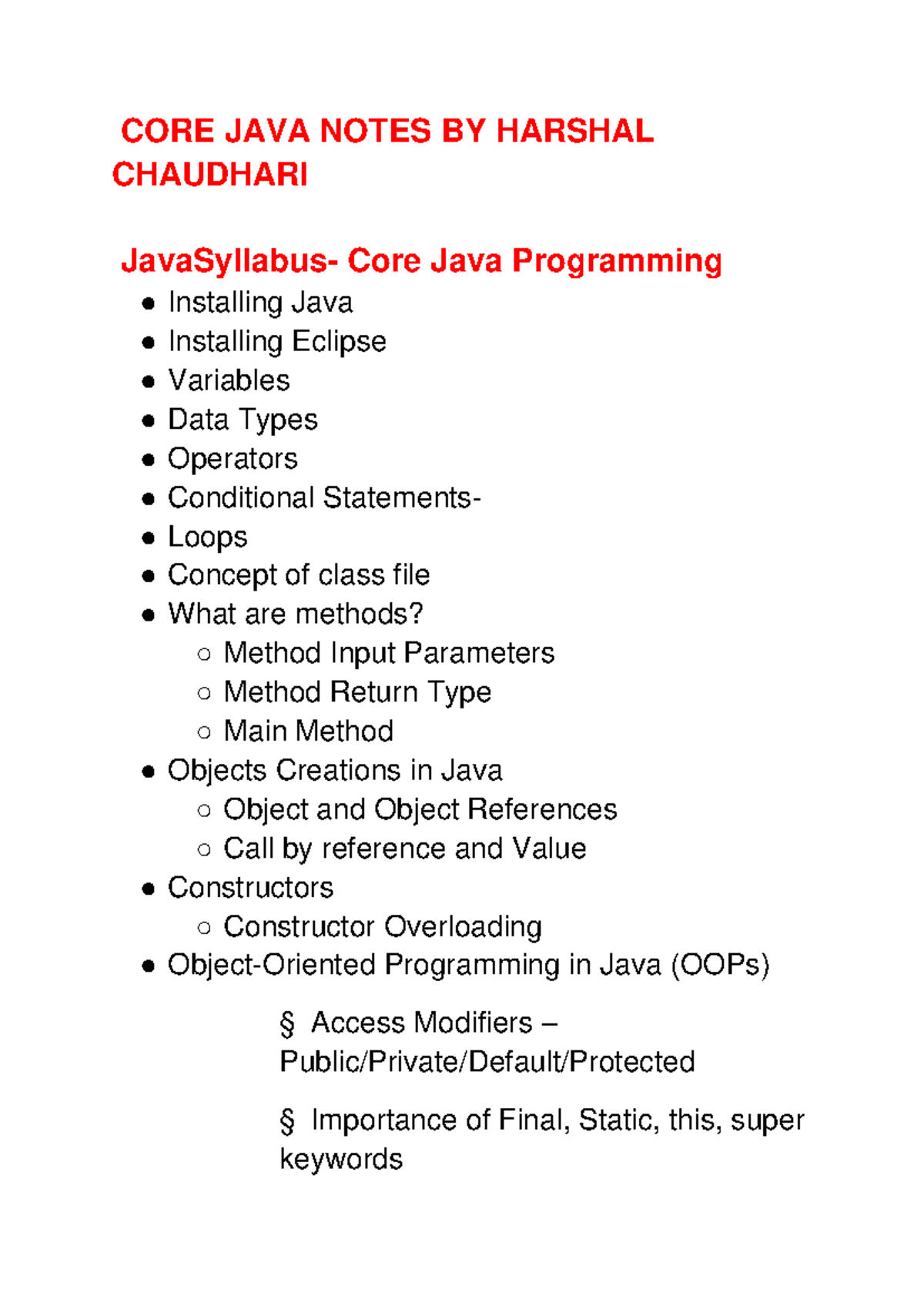 Java Notes By Harshal Chaudhari - CORE JAVA NOTES BY HARSHAL CHAUDHARI ...