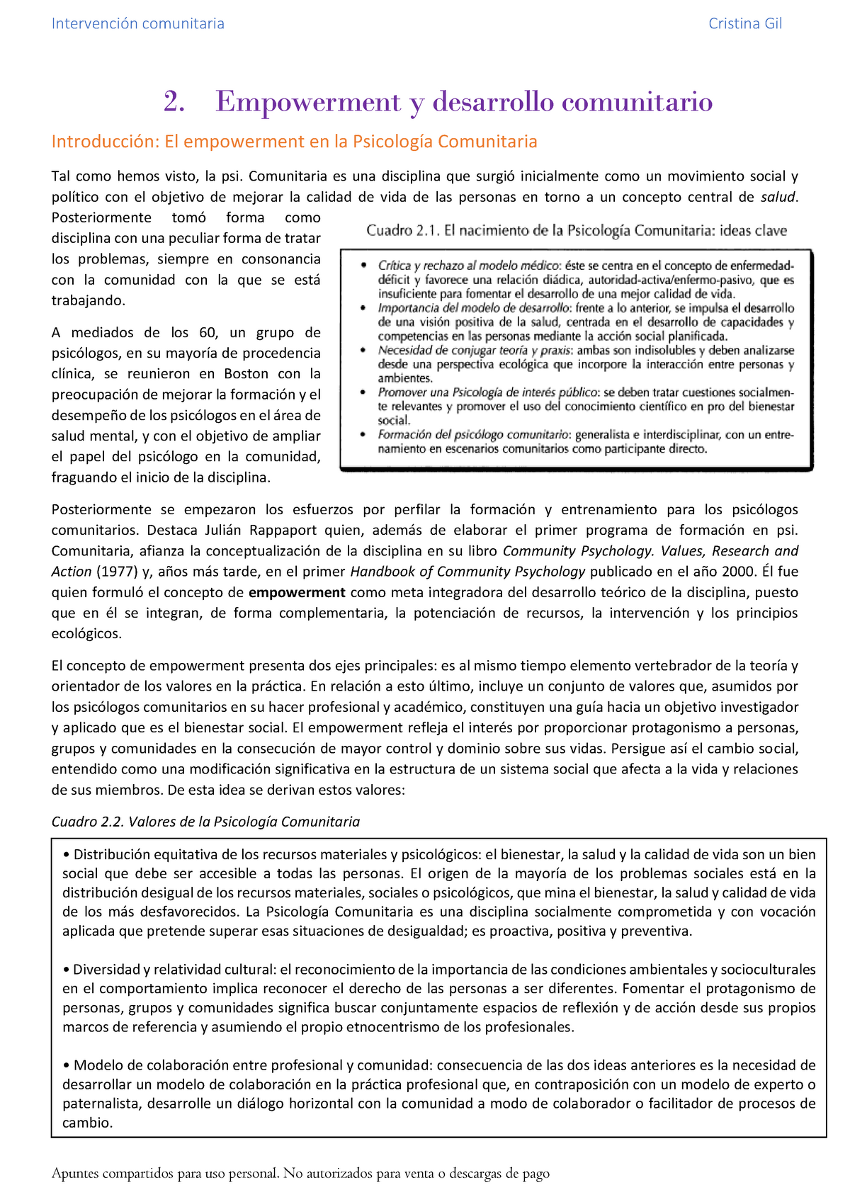 2. El empowerment y desarrollo comunitario - 2. Empowerment y desarrollo  comunitario Introducción: - Studocu