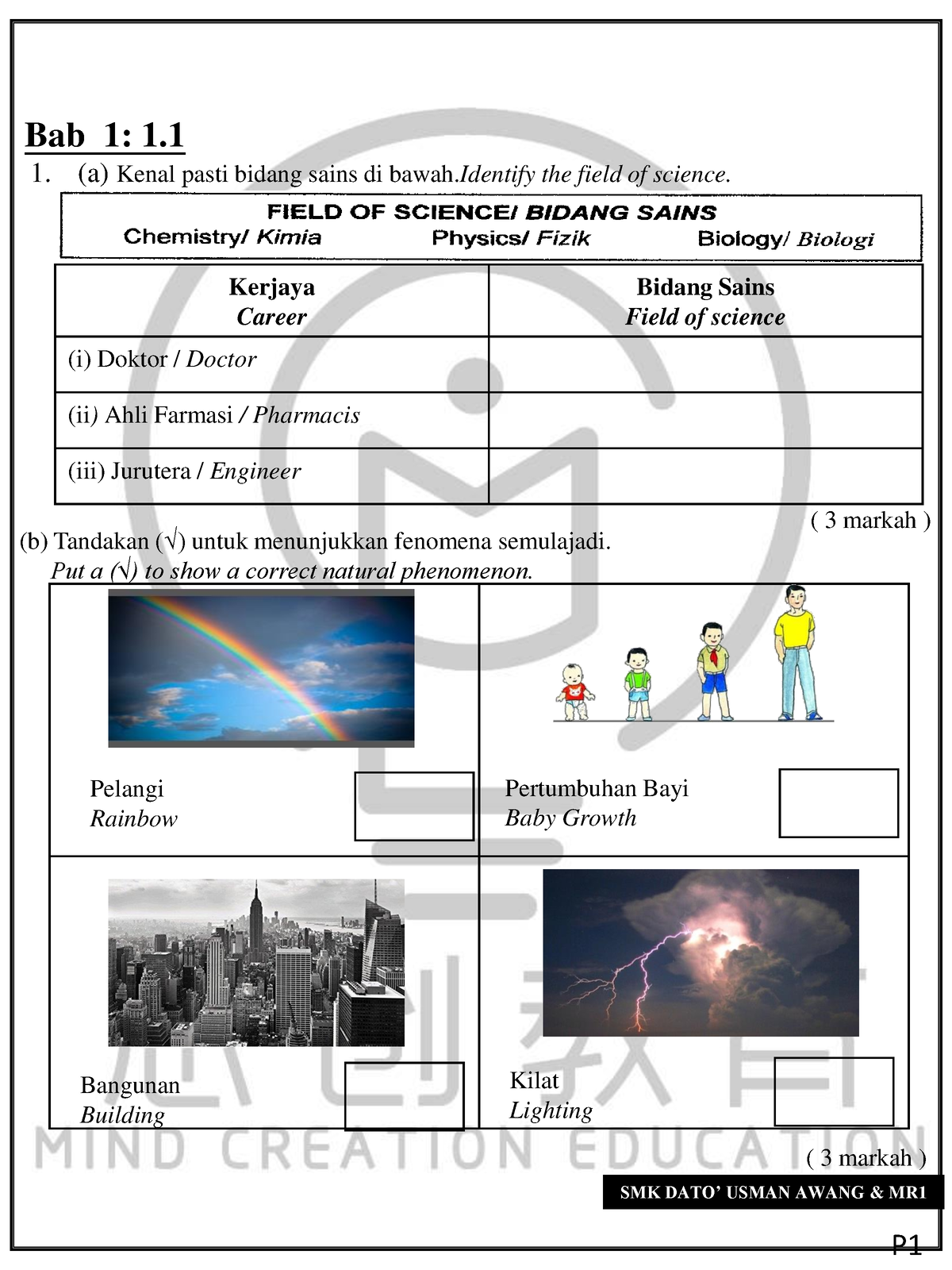 Form 1 Science Chapter 1 - Bab 1: 1. 1. (a) Kenal Pasti Bidang Sains Di ...