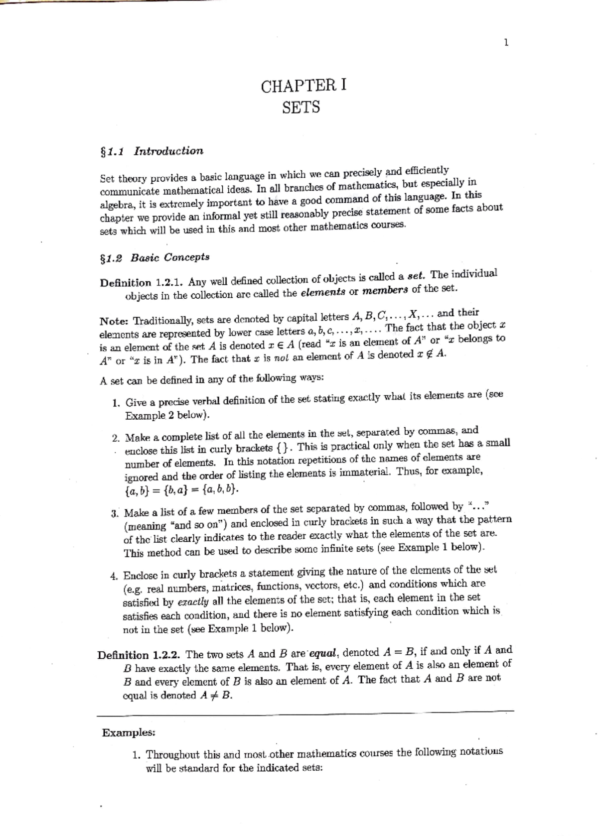 Chapter 1-2 Study Material - 1 CHAPTER I SETS 1 Introduction Set theory ...