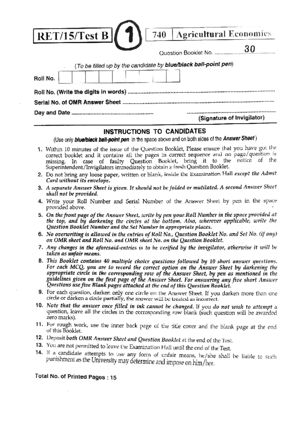 Agricultural Economics Requirements