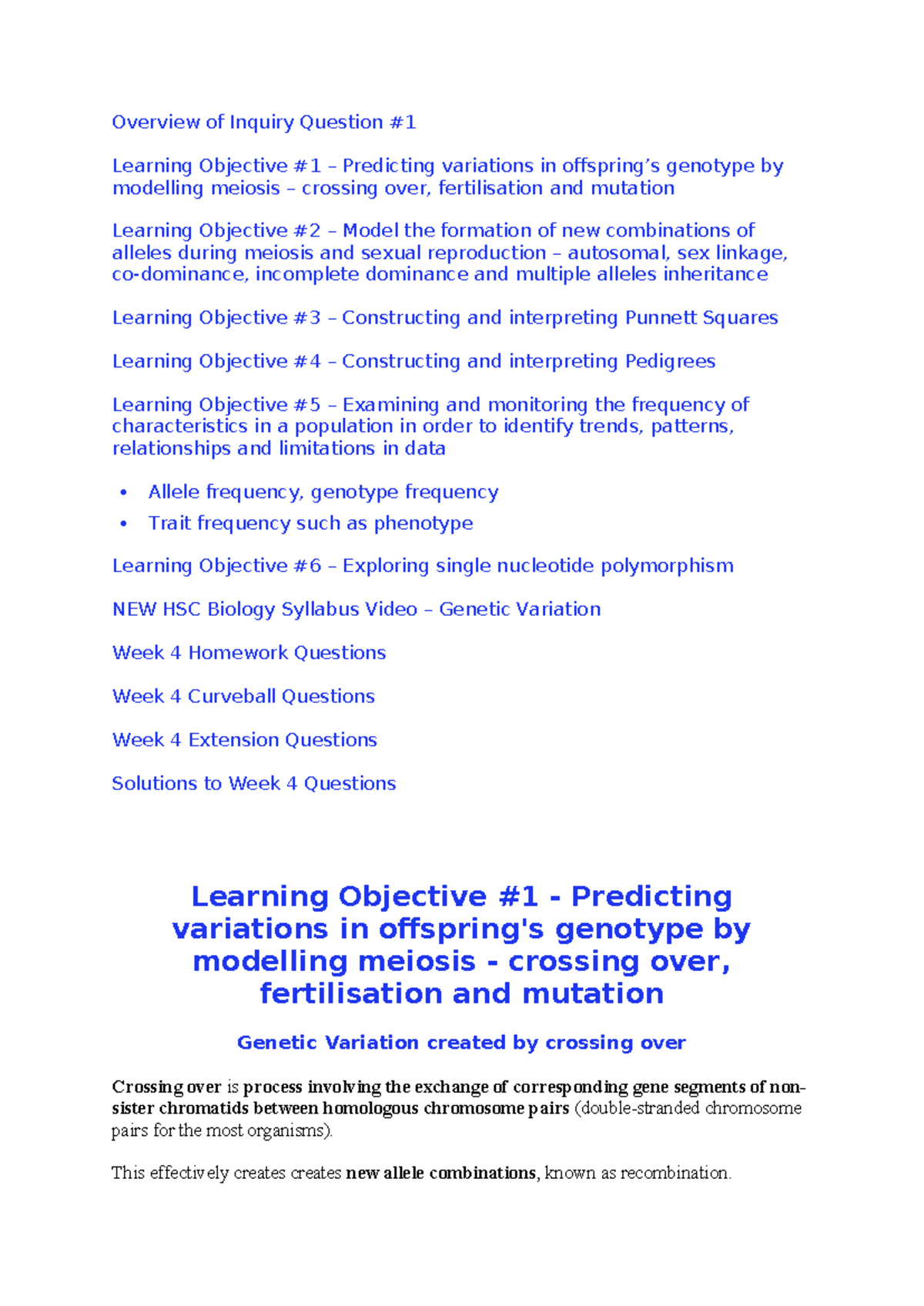 Bio Mod 5 W4 - Notes on bio mod 5 w4, 98 ATAR - Overview of Inquiry ...
