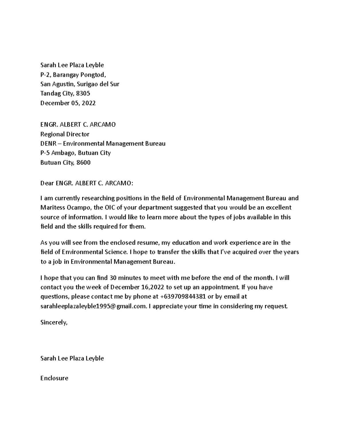 Sarah Lee Plaza Leyble - letter of request - Sarah Lee Plaza Leyble P-2 ...