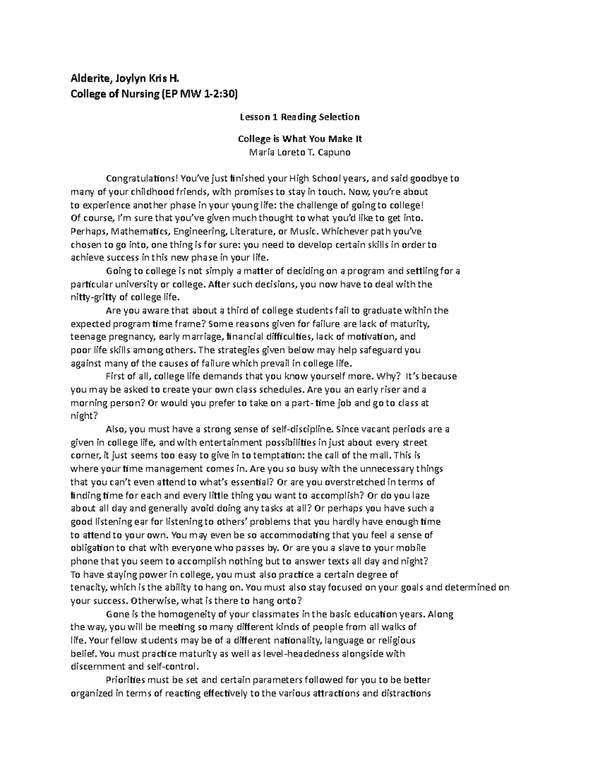 Lesson 1 Reading Selection EP - English Plus - Studocu