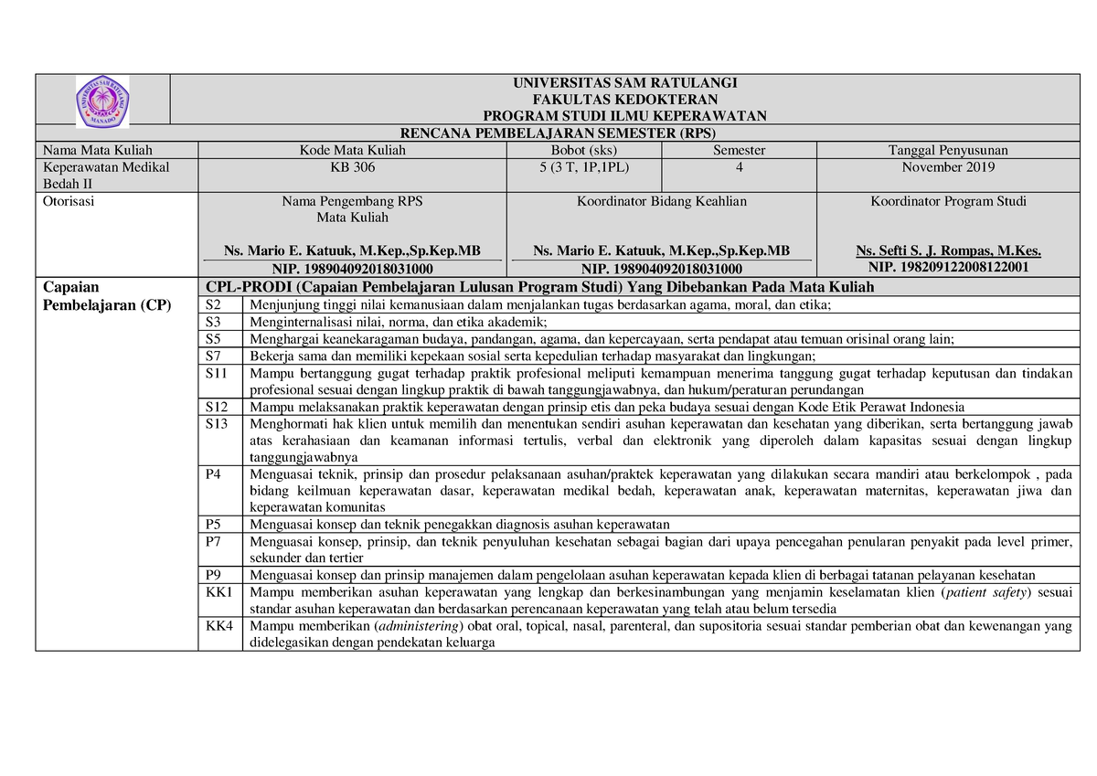 RPS KMB 1 - RPS KMB 1 - UNIVERSITAS SAM RATULANGI FAKULTAS KEDOKTERAN ...