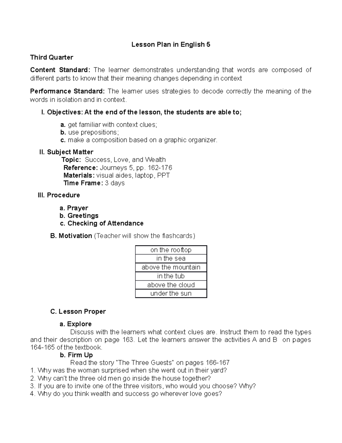 Lesson Plan 3Q-W1 - for lecturing - Lesson Plan in English 5 Third ...