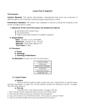 Lesson Plan 3Q-W1 - for lecture - Lesson Plan in English 5 Third ...