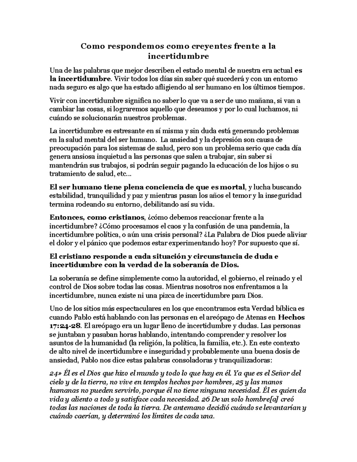 Como respondemos como creyentes frente a la incertidumbre - Vivir todos ...