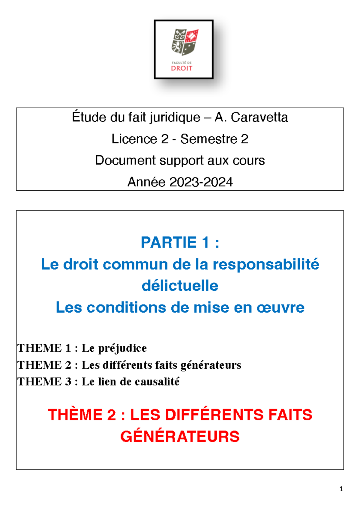 Preread Theme 2 Les différents faits générateurs - Étude du fait ...