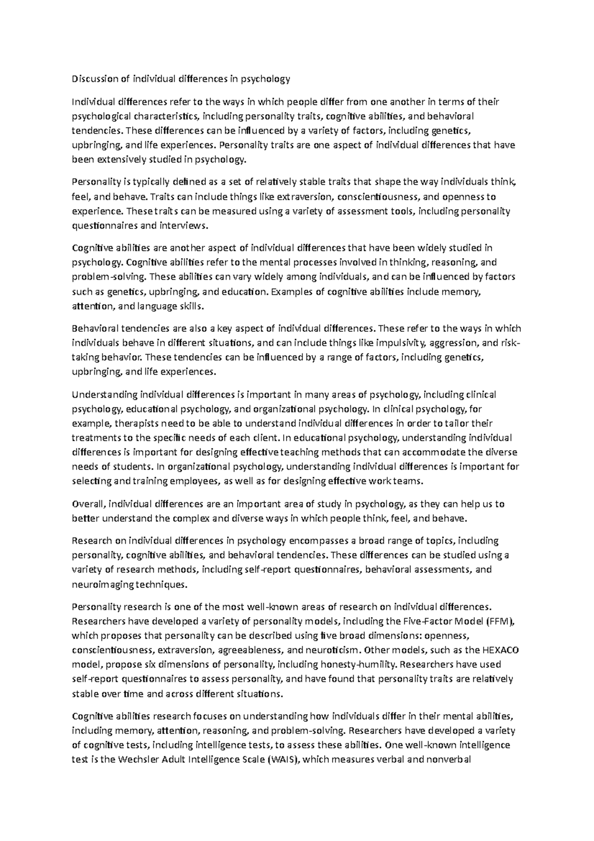 Discussion of individual differences in psychology - These differences ...