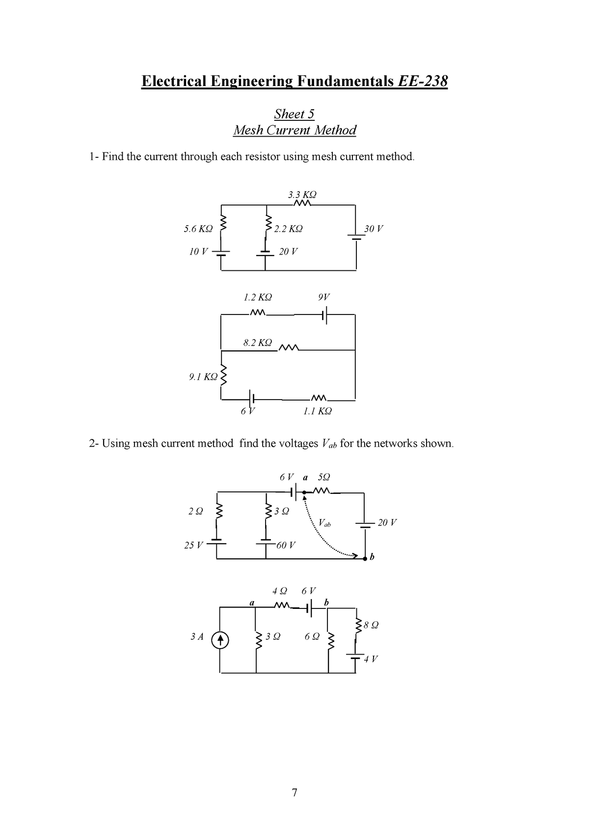 Sheet 5 - 111 - 7 Electrical Engineering FundamentalsEE- 238 Sheet 5 ...