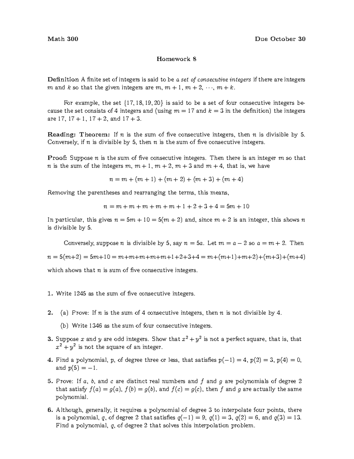 300F07HW8 - HWs given in class for Math 300, Carl Cowen courses - Math ...