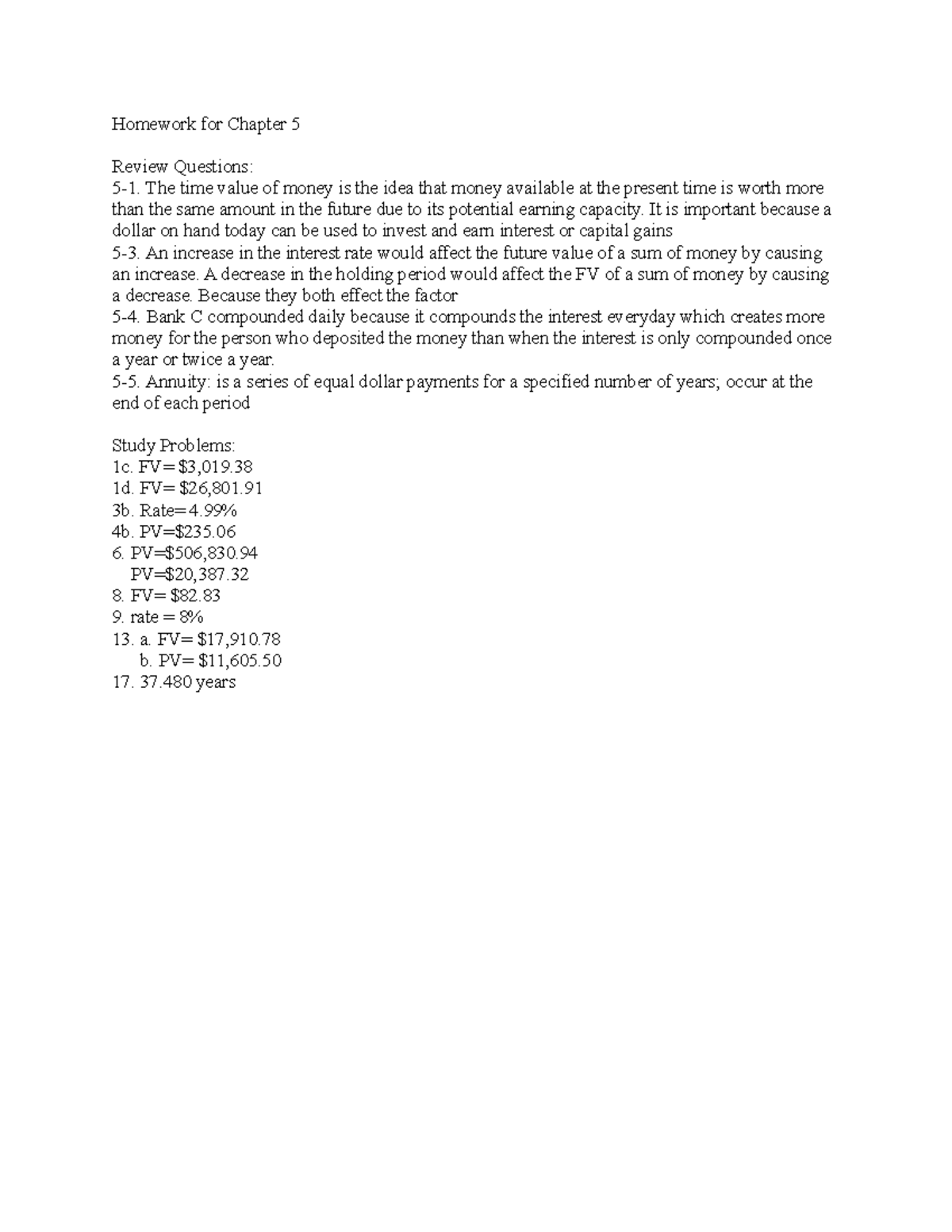 Chapter 5 - Homework From Book - Homework For Chapter 5 Review ...