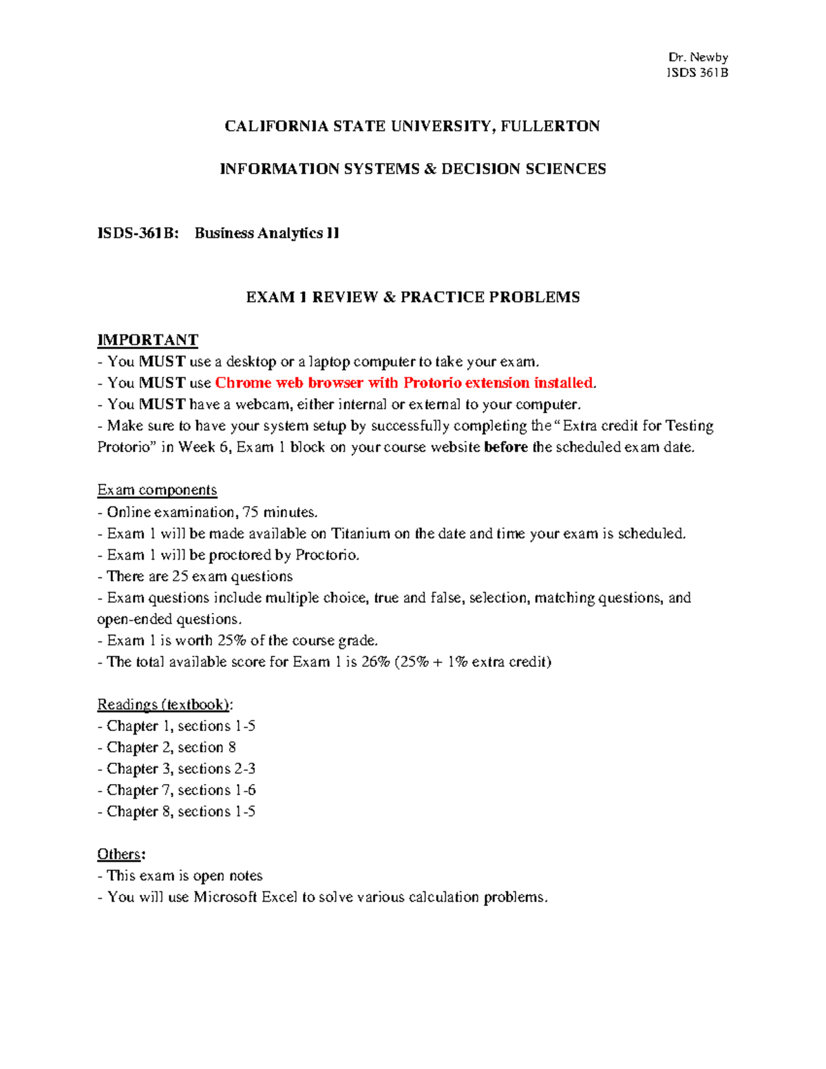 Exam 1 Practice-Problems - ISDS 361B CALIFORNIA STATE UNIVERSITY ...