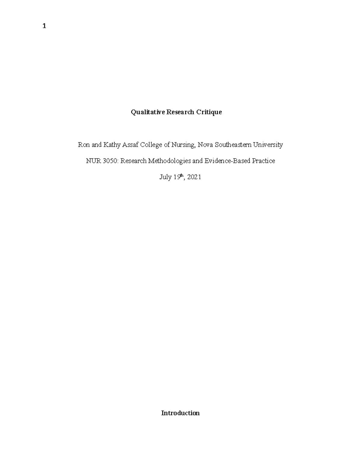 Qualitative Research Critique - The research problem is a study based ...