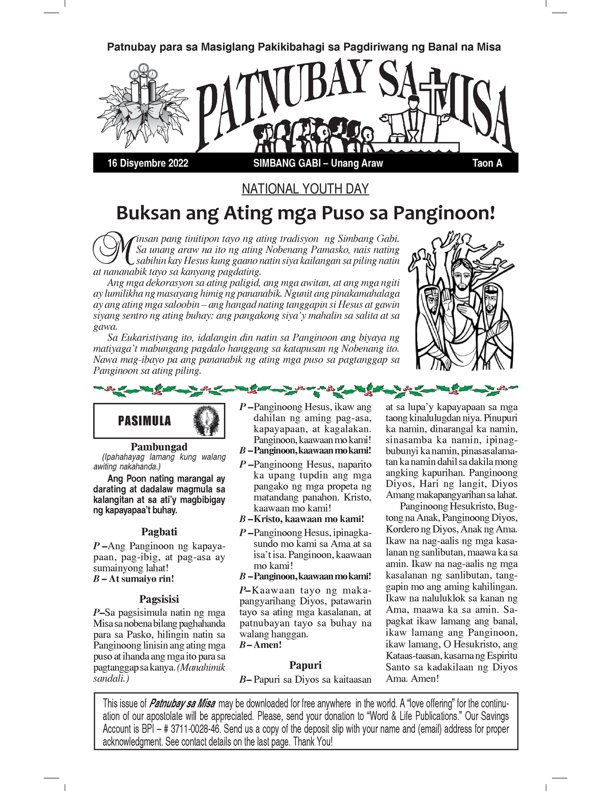 Sg A Ika 1 Disyembre 16 16 Disyembre 2022 Simbang Gabi ă Unang Araw Taon A Pambungad