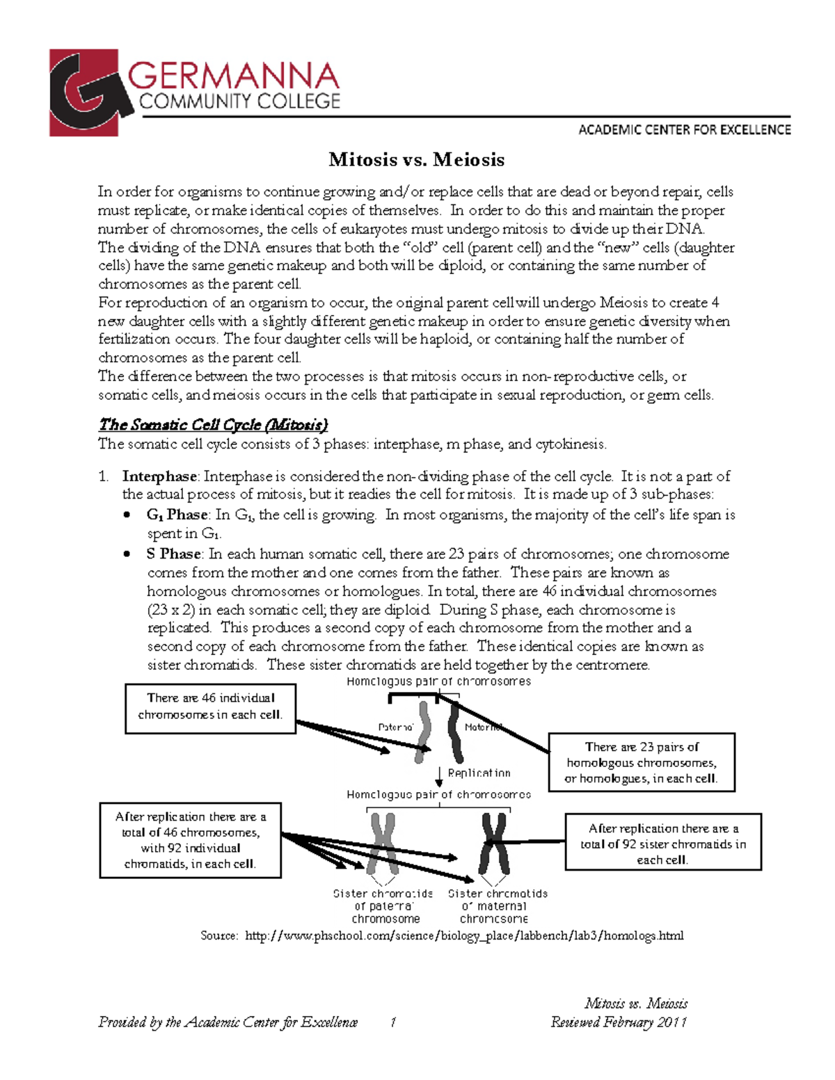 Mitosis-vs-Meiosis - Mitosis and meiosis - Mitosis vs. Meiosis Provided