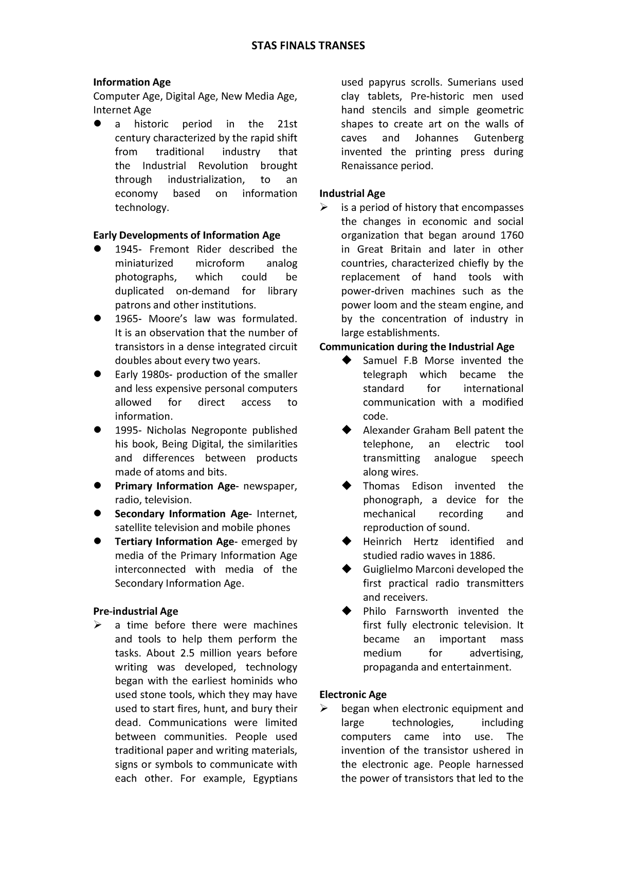 STAS111 FINALS REVIEWER - Information Age Computer Age, Digital Age ...