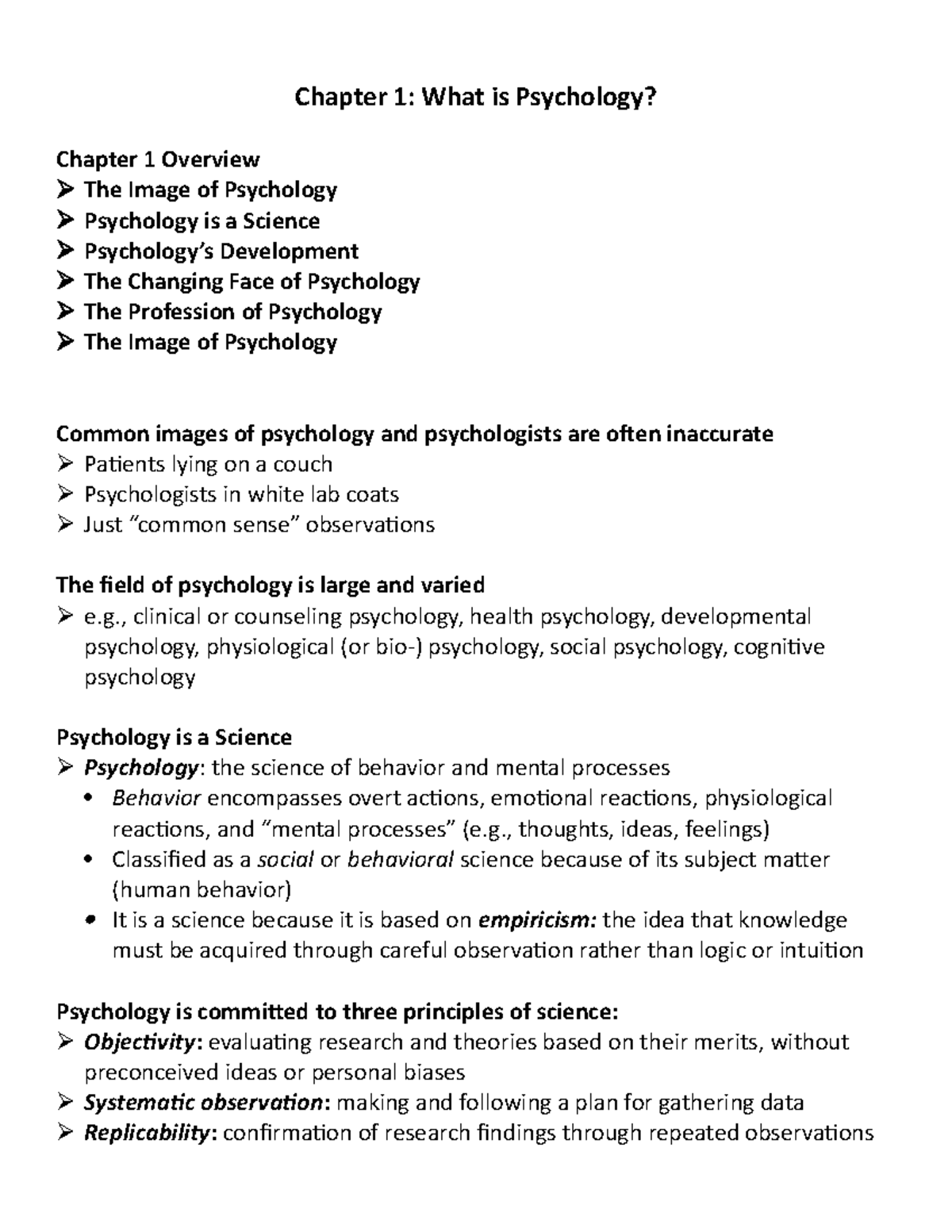 Chapter 1 Outline Notes - Chapter 1: What is Psychology? Chapter 1 ...