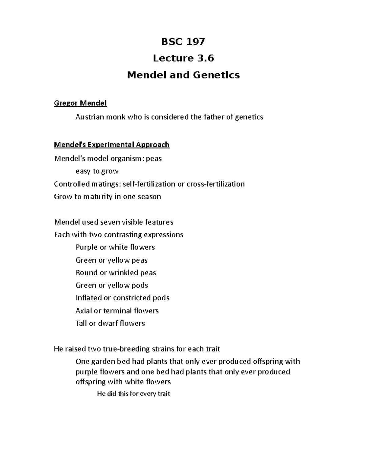 3.6 Transmission Genetics And Mendel - BSC 197 Lecture 3. Mendel And ...