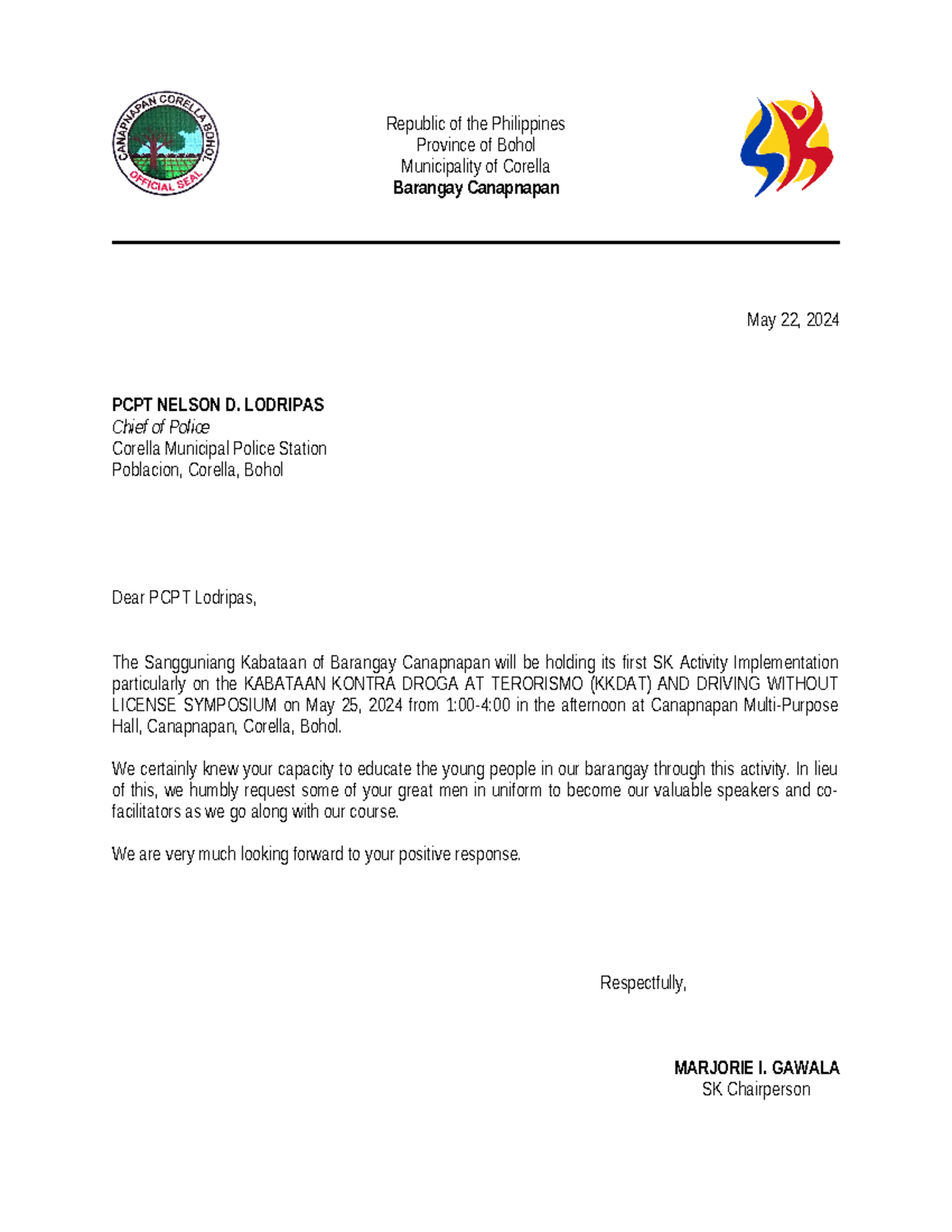 Letter Request - Republic of the Philippines Province of Bohol ...