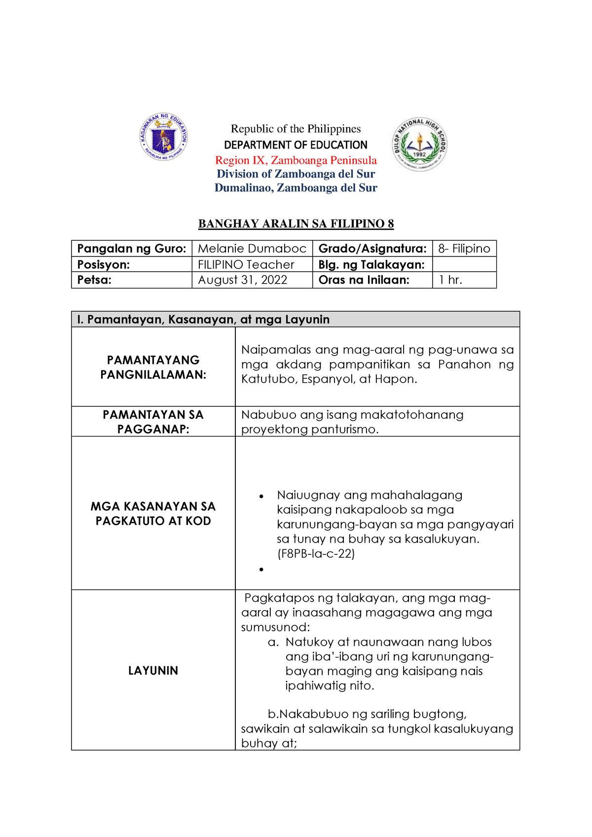 Dumaboc-Masusing-Banghay-Aralin - Republic Of The Philippines ...