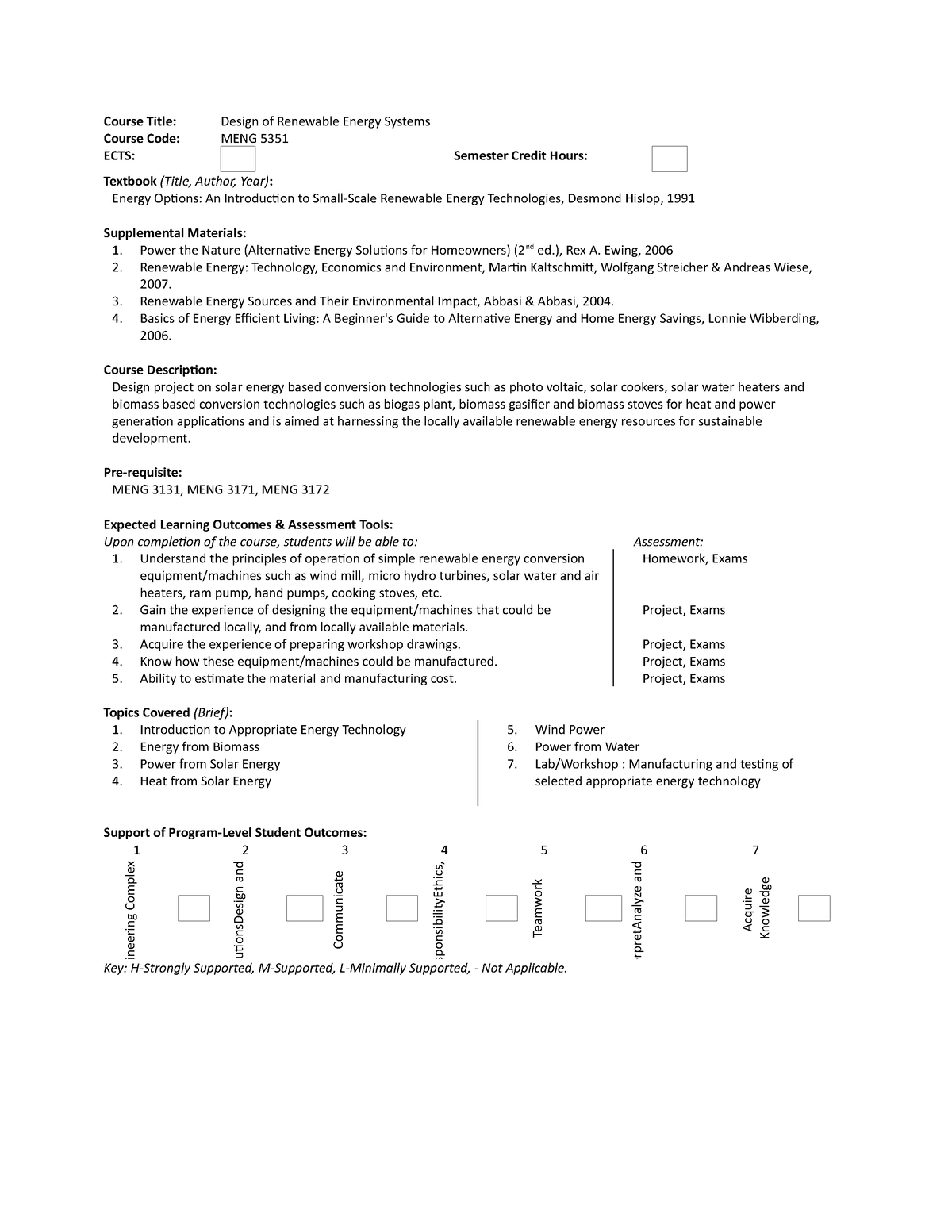 Renewable Energy Systems Syllabus