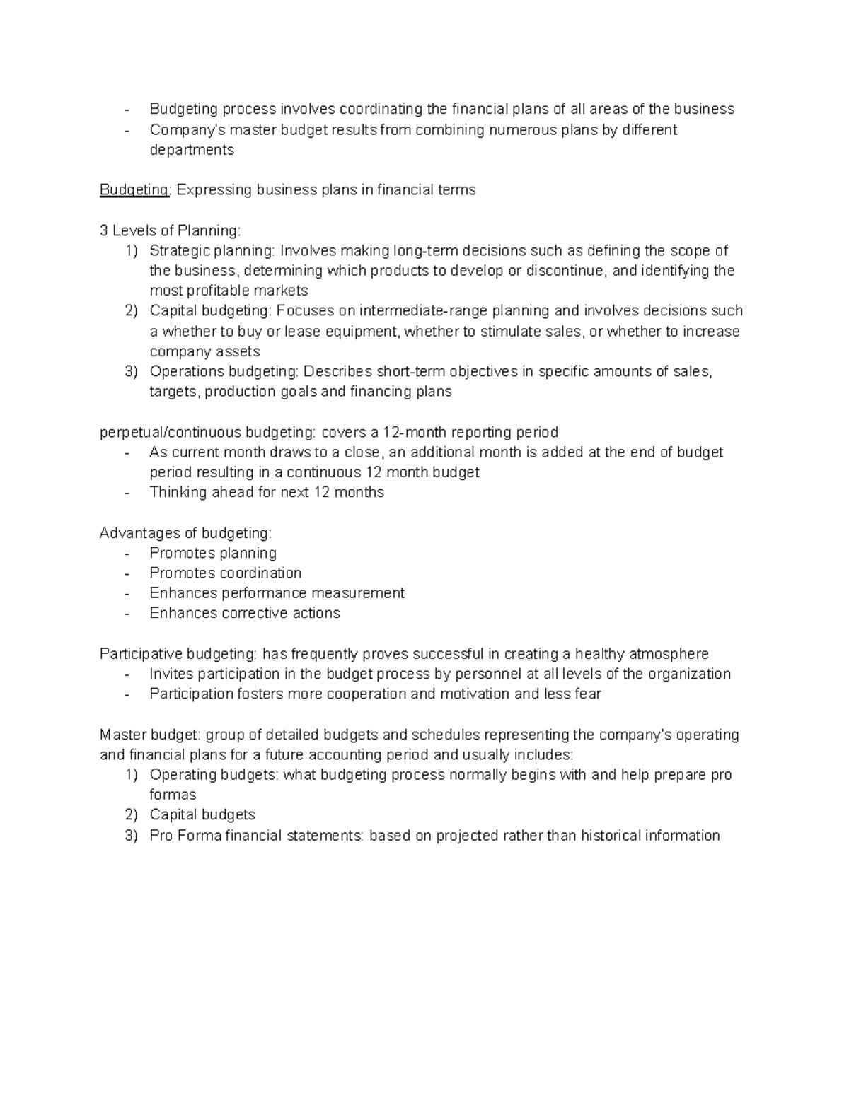 Managerial Chapter 7 - Budgeting Process Involves Coordinating The ...