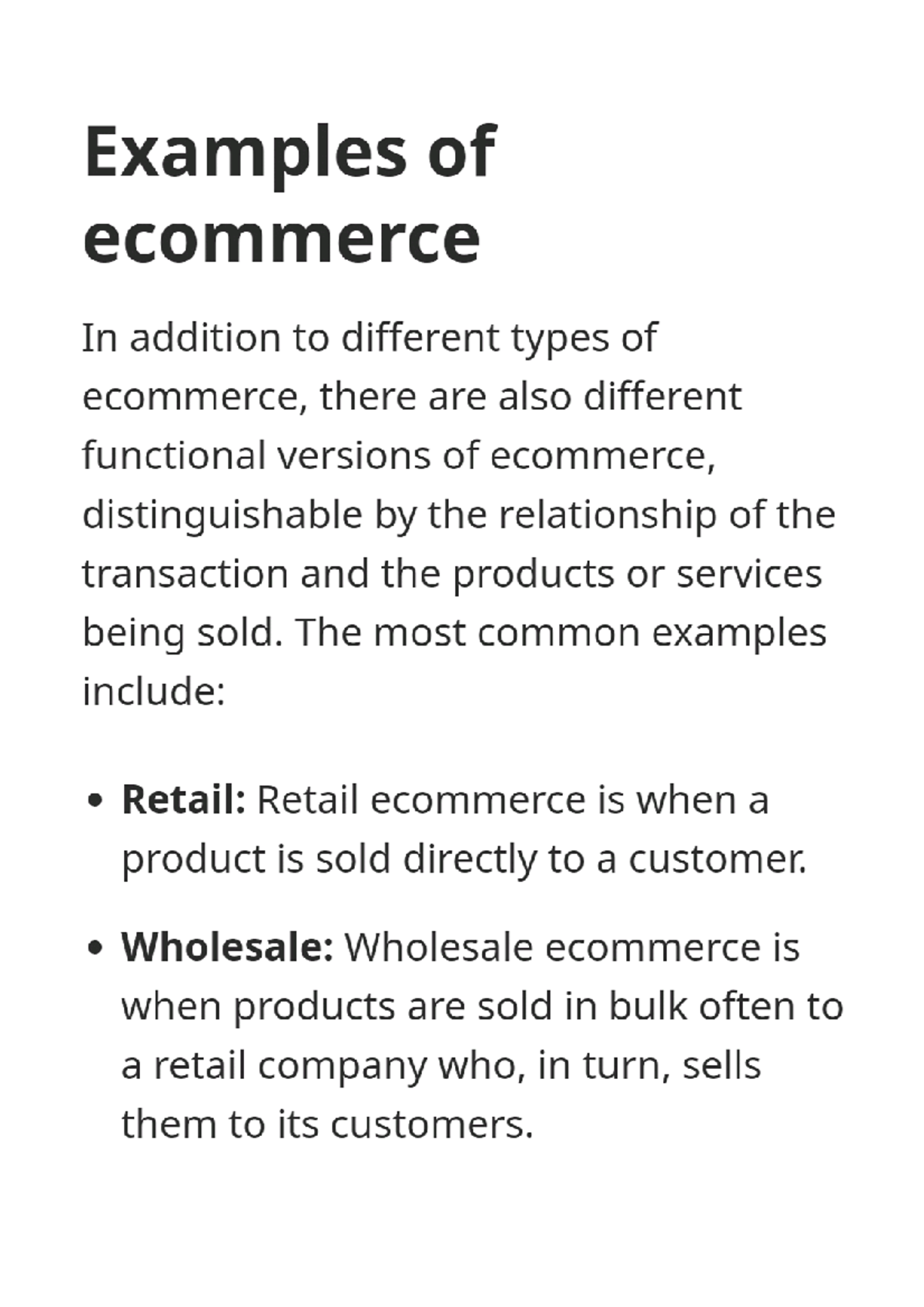 Examples of e commerce - Bachelor of commerce (bcom) - Studocu