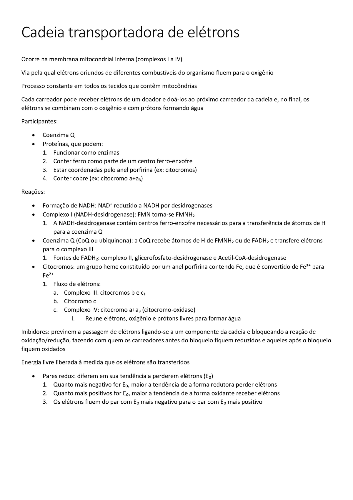 Estudo Da Cadeia Transportadora De El Trons Bioqu Mica Cadeia Transportadora De Ocorre Na