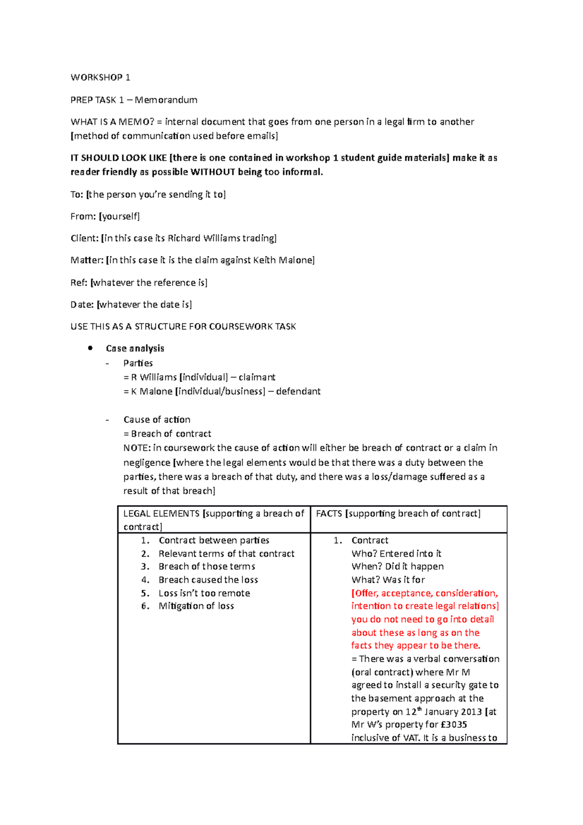Workshop 1 - Prep tasks- WORKSHOP 1 PREP TASK 1 – Memorandum WHAT IS A ...