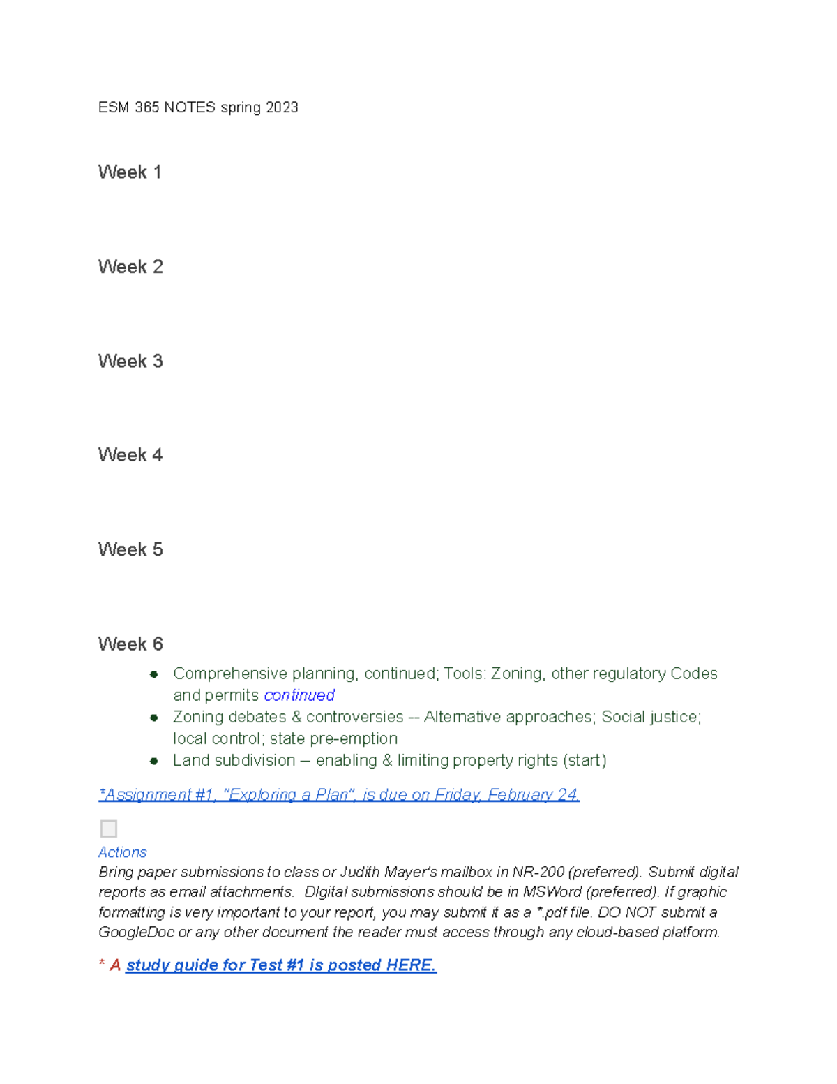 Wk6-9 ESM 365 Notes spring 2023 - ESM 365 NOTES spring 2023 Week 1 Week ...
