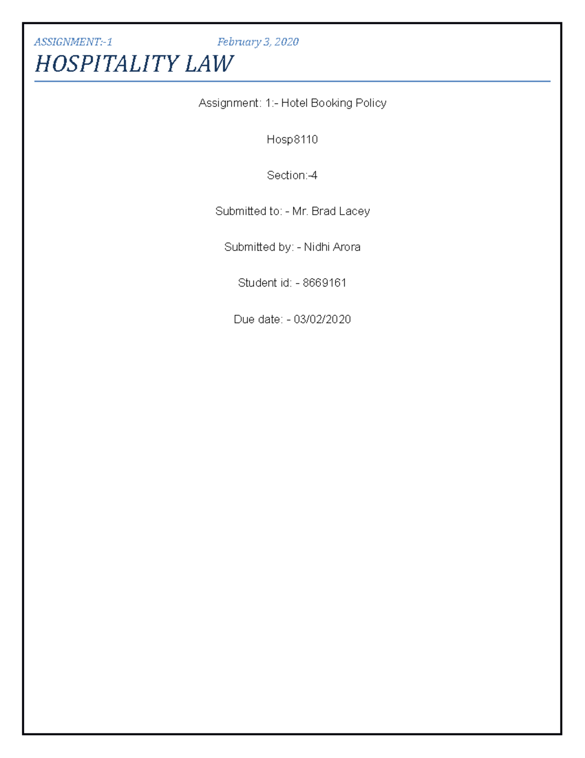 Hotel Booking Policy and Reservation Contract - Studocu