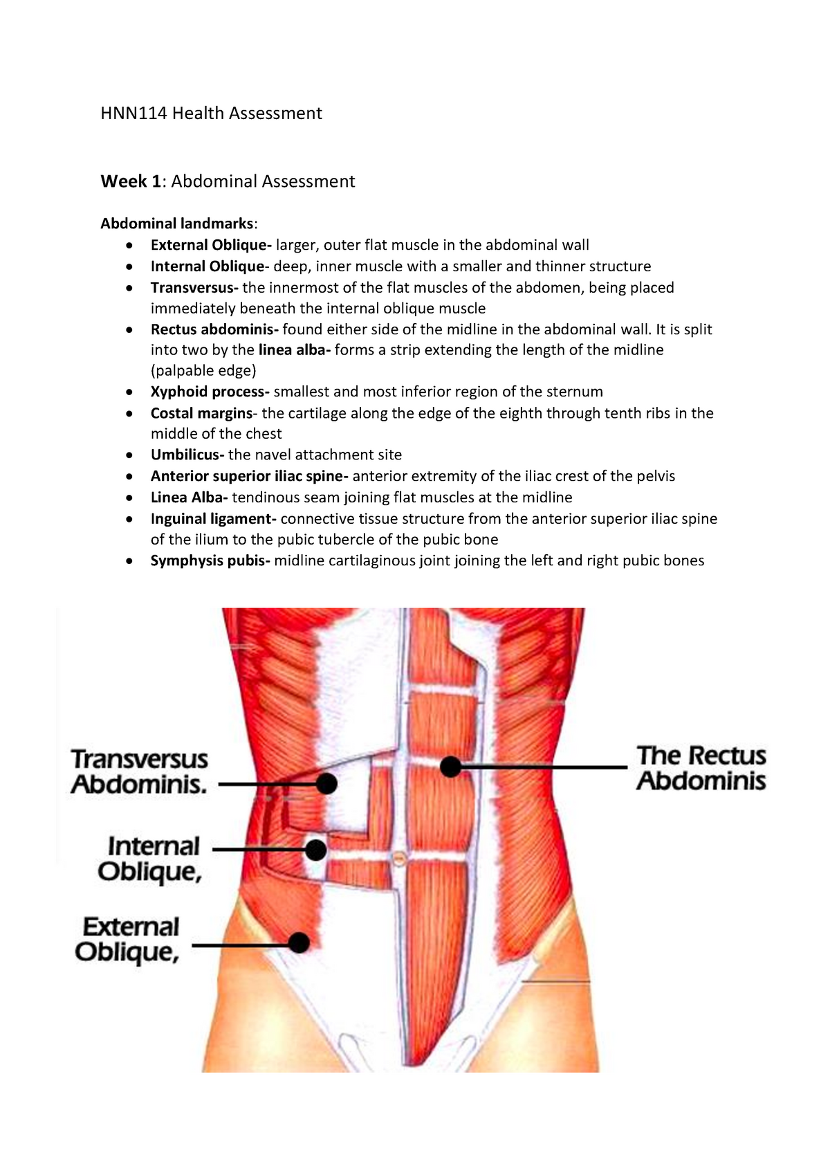 Hnn114 health assessment notes HNN114 Health Assessment Week 1