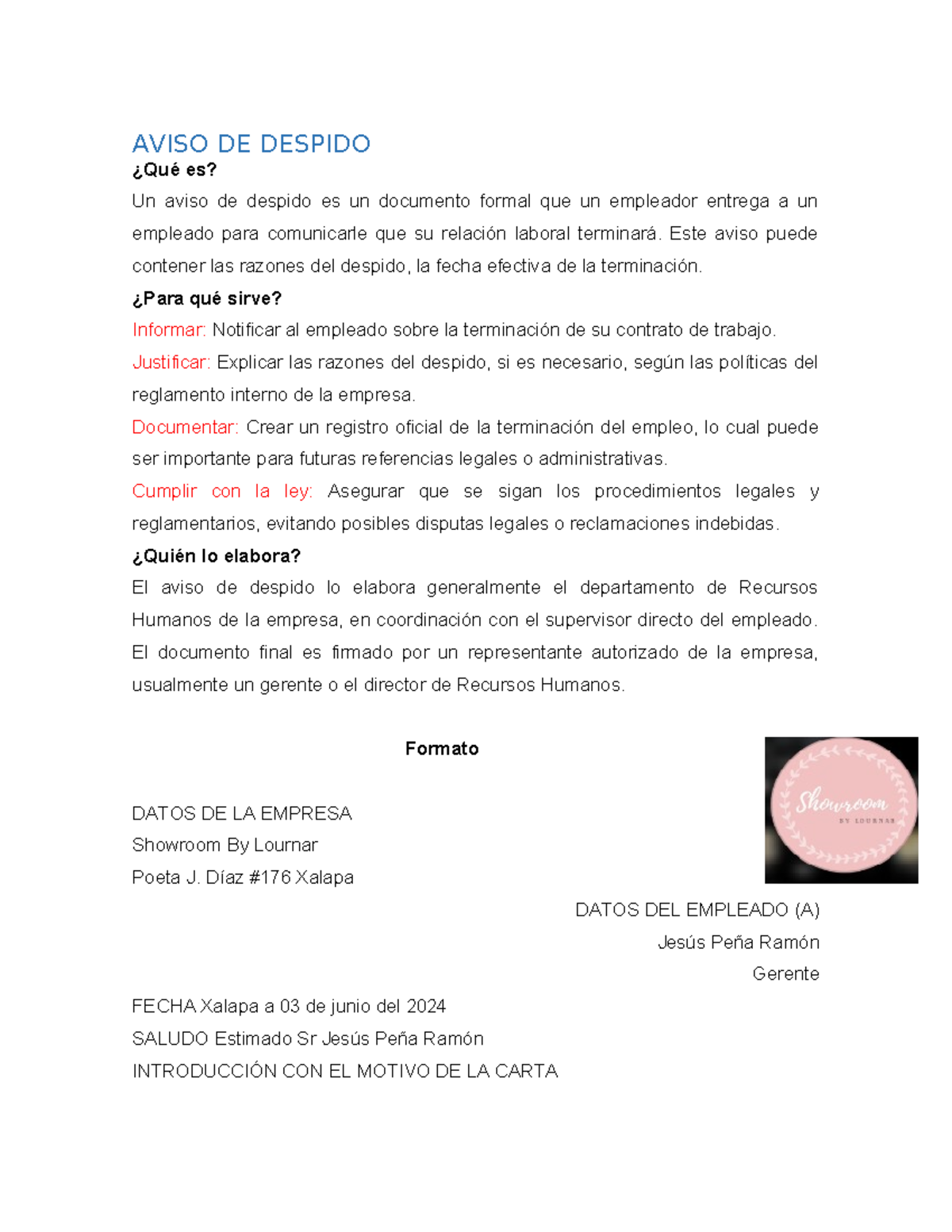 Despido - AVISO DE DESPIDO ¿Qué es? Un aviso de despido es un documento ...