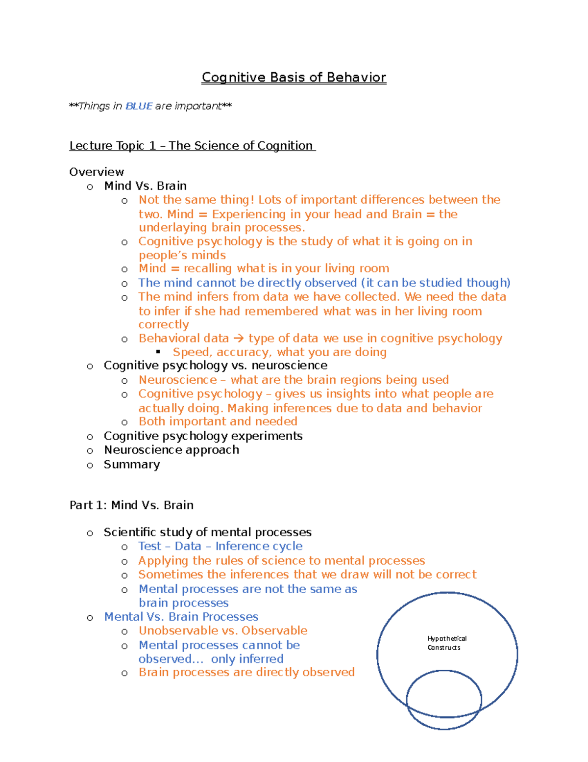 Cognitive Basis of Behavior Lecture Topic 1 - Cognitive Basis of ...