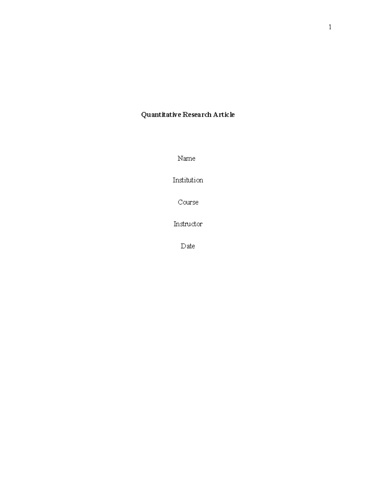 1023182 - This is an assignment - Quantitative Research Article Name ...