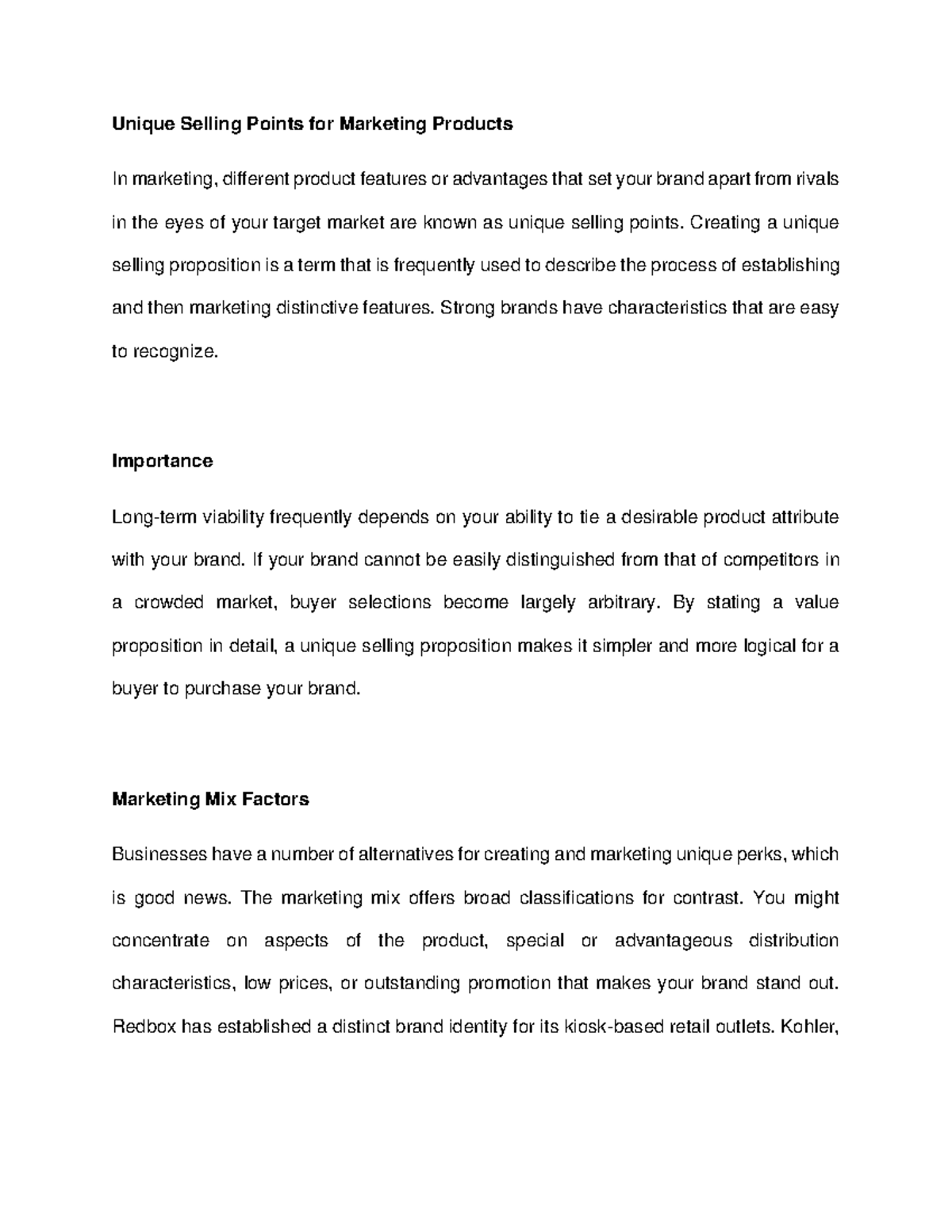 Unique Selling Points for Marketing Products Creating a unique