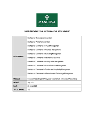 mancosa financial accounting assignment answers