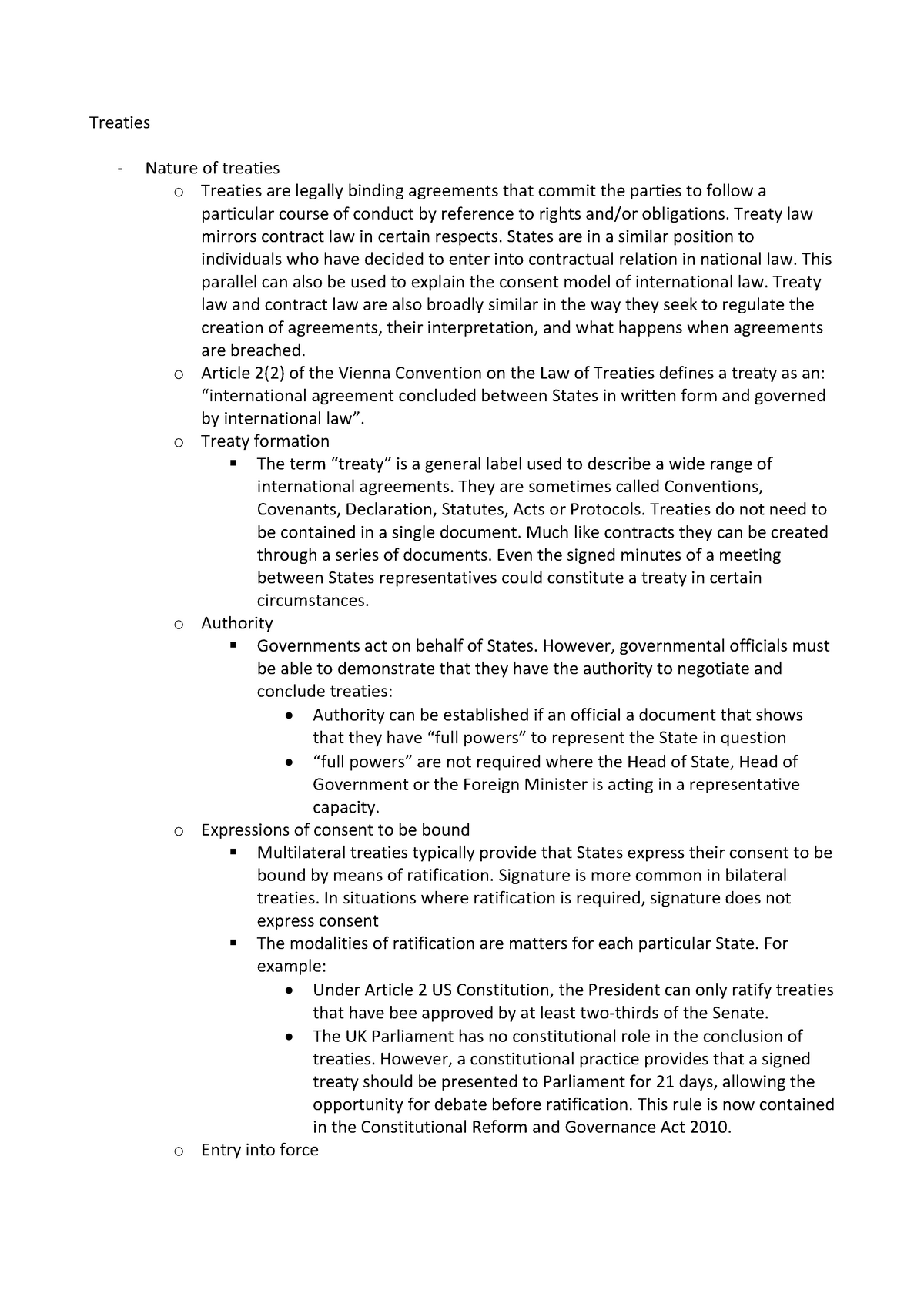 Lecture 3 - Treaties - Treaties Nature of treaties o Treaties are ...