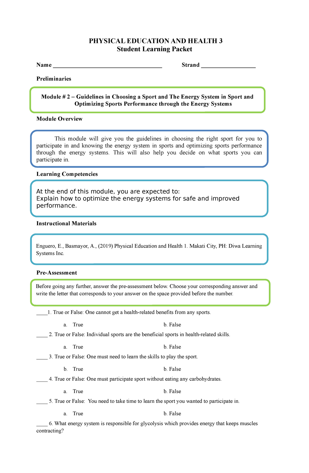 medical assignments for pe